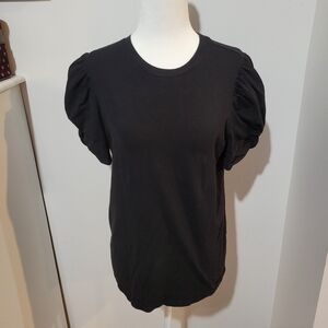 Ann Klein Solid Black Balloon Sleeve Crew Neck Workwear Goth Blouse | Med